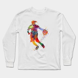 Girl Basketball Player Athlete Watercolor Silhouette Long Sleeve T-Shirt